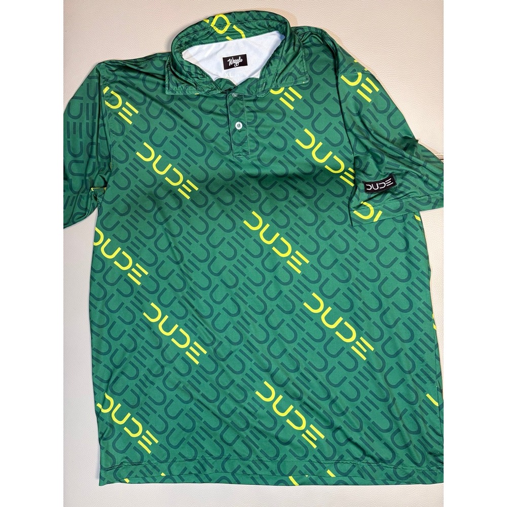 Men's XL Waggle DUDE All Over Print Golf Polo Shirt Men's Green EUC